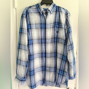 Chaps Blue and White Casual Button Down Shirt